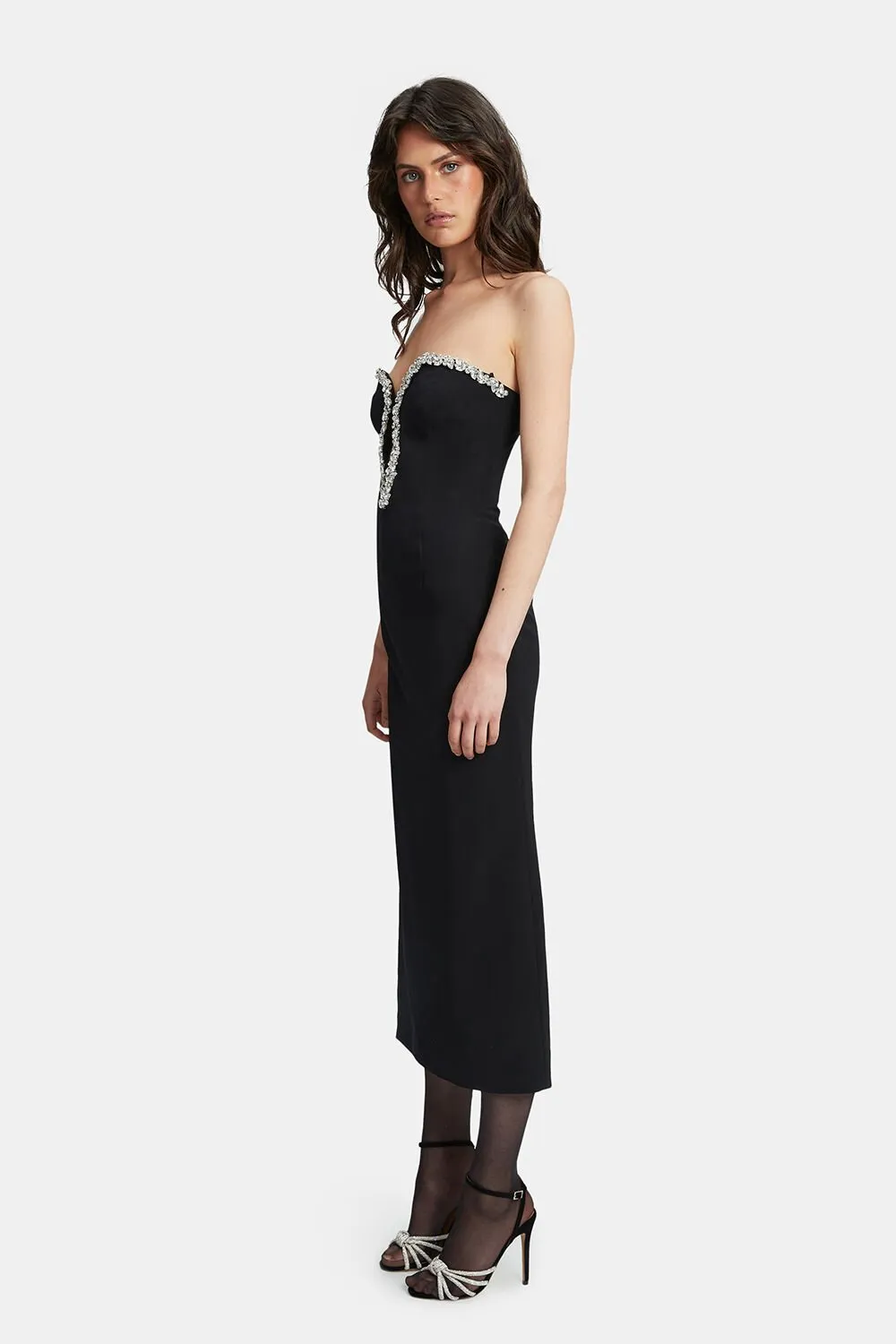 Eleni Diamante Midi Dress - Black