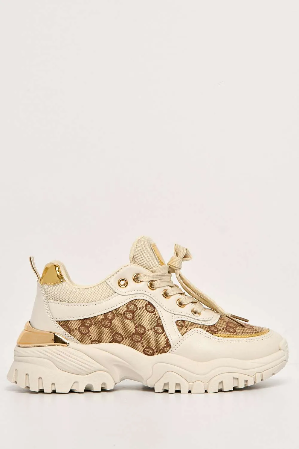 Elle Chunky Sole Logo Trainer in Beige