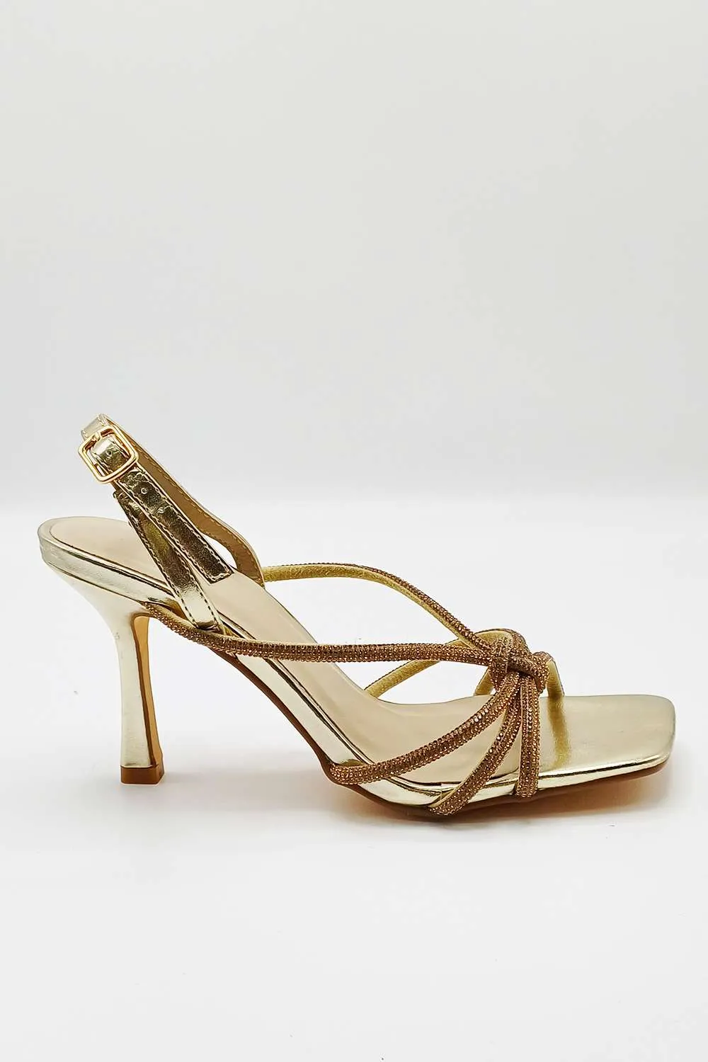 Elliana Diamante Embellished Heeled Sandals in Gold