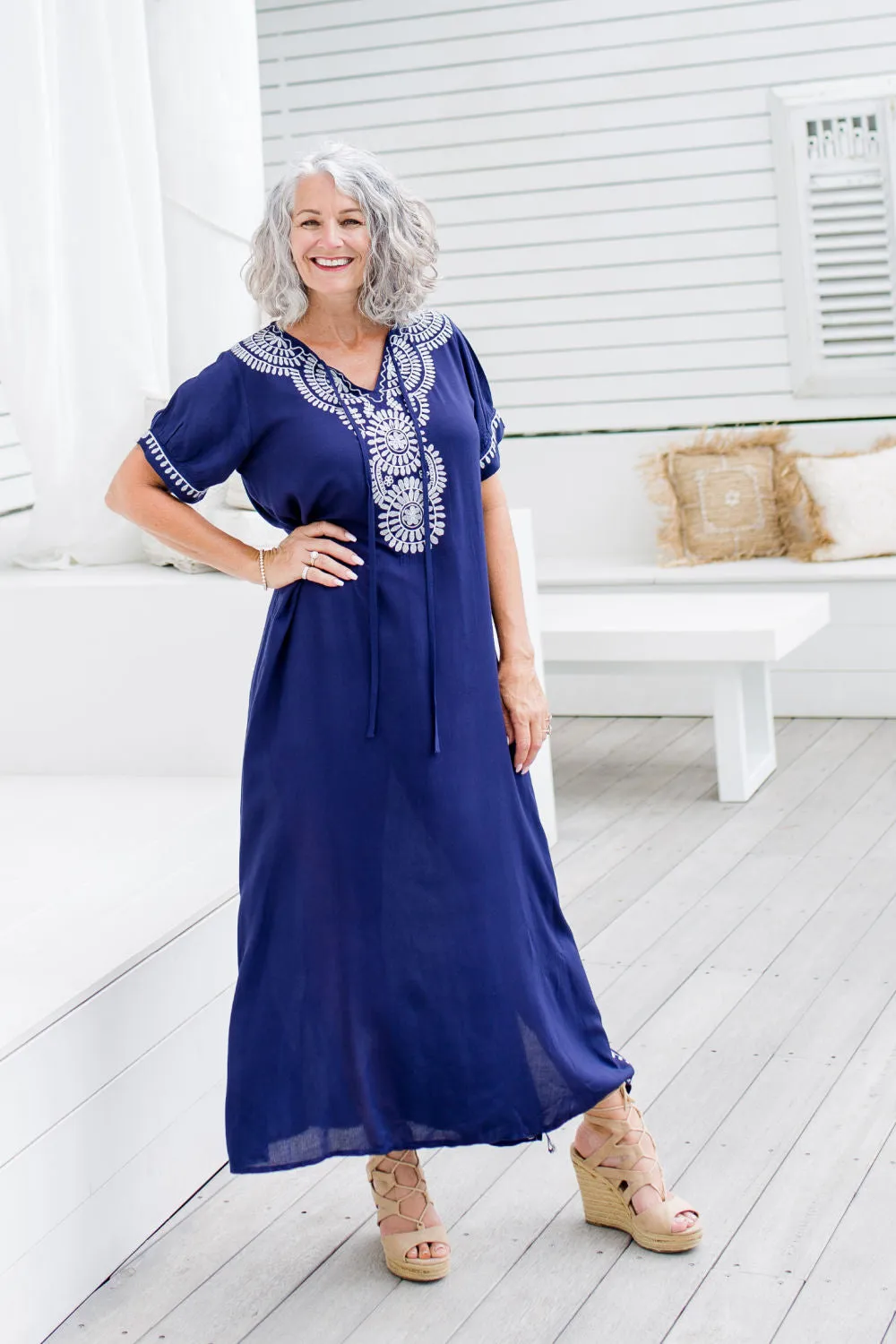 Embroidered Blue Maxi Dress