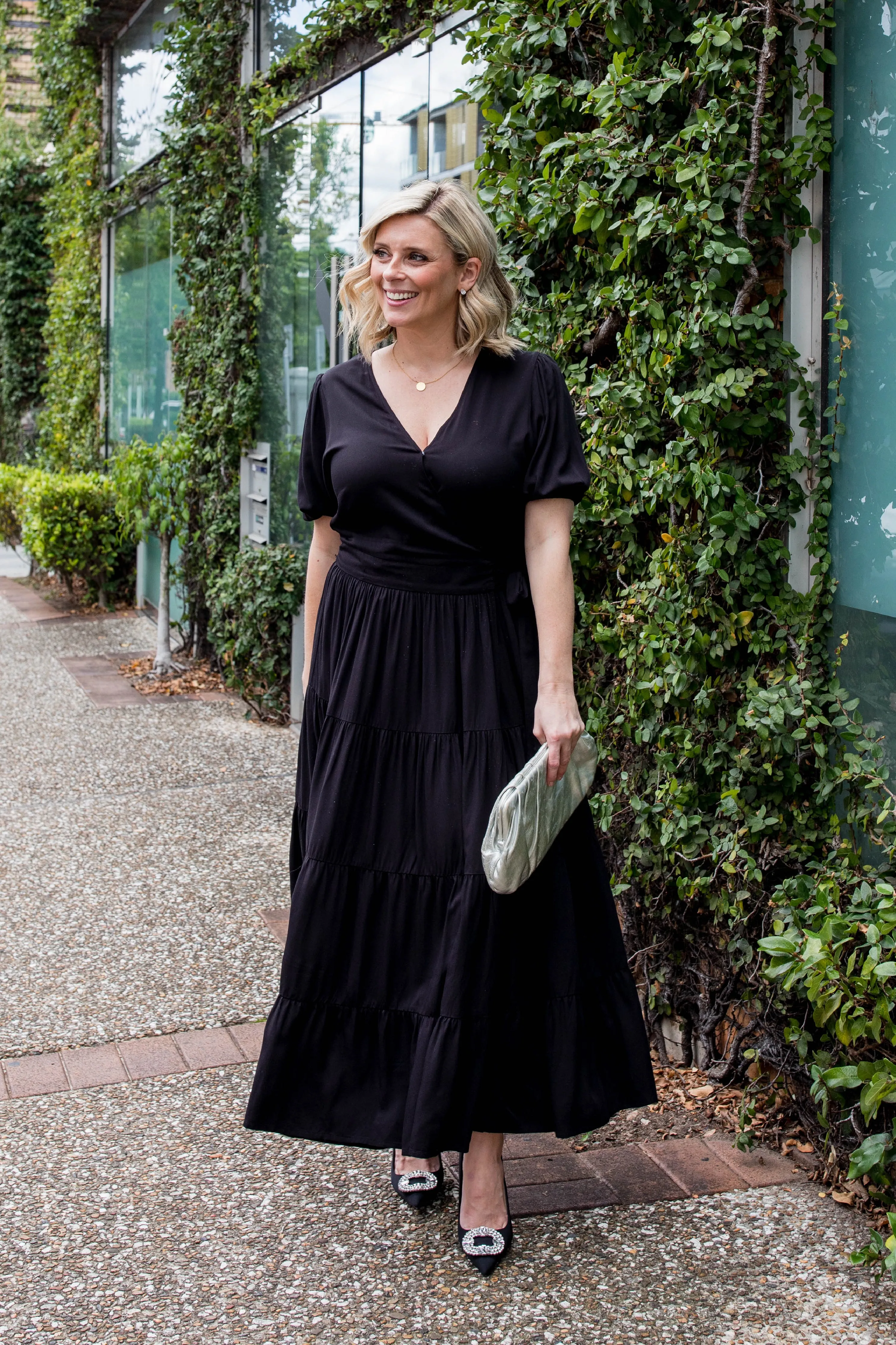 FINAL SALE Ruffle Wrap Dress in Black