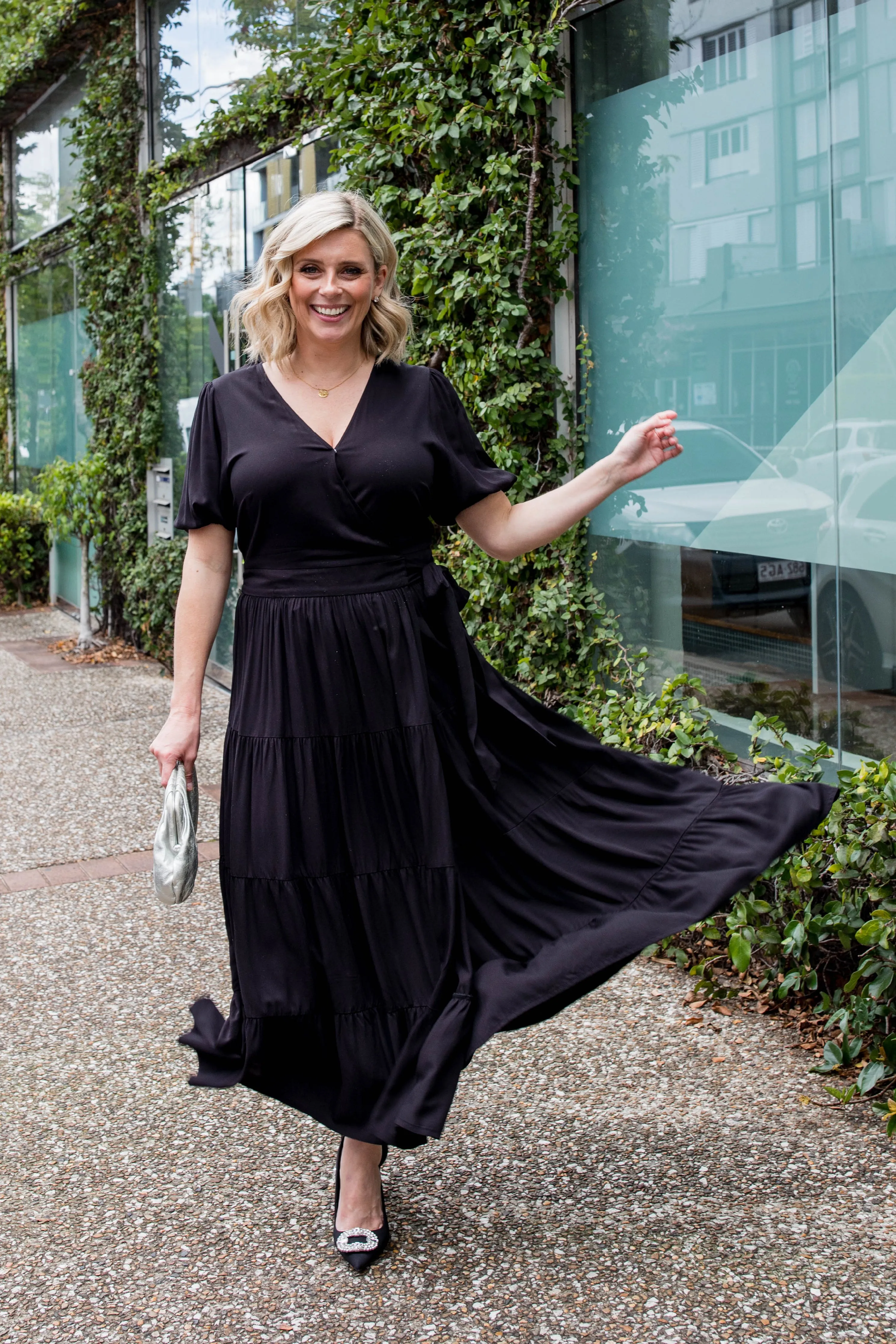 FINAL SALE Ruffle Wrap Dress in Black