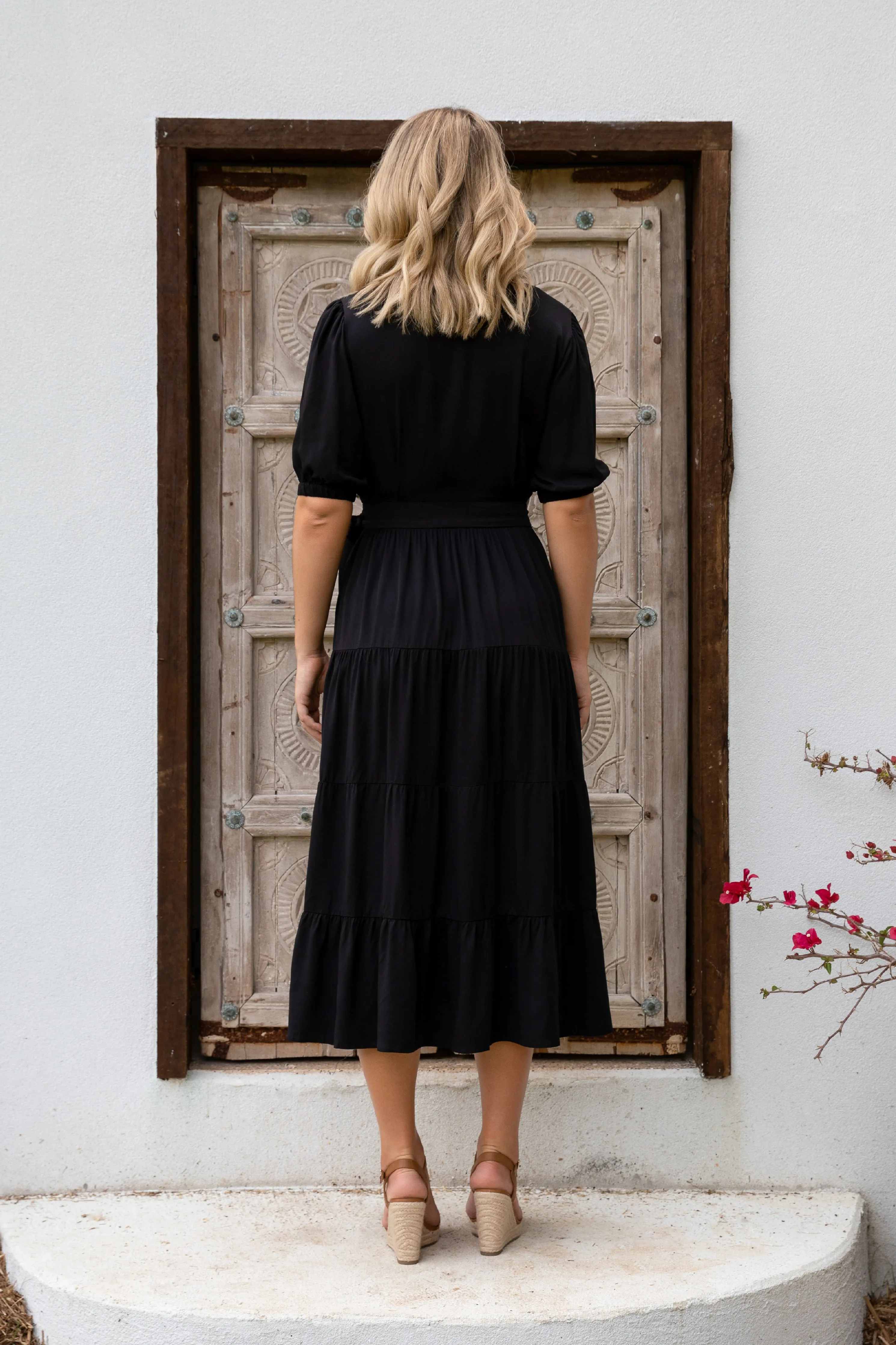 FINAL SALE Ruffle Wrap Dress in Black