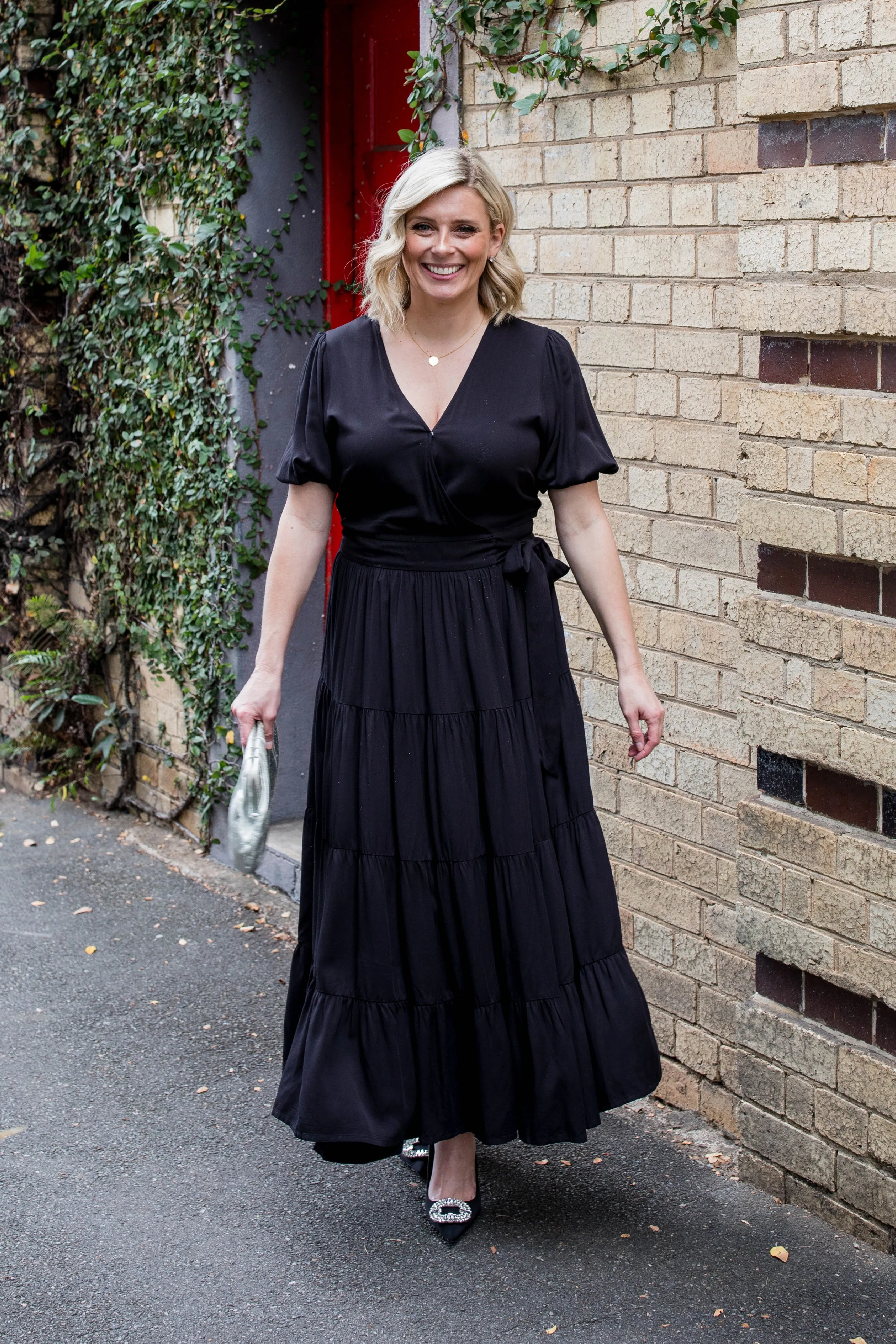 FINAL SALE Ruffle Wrap Dress in Black