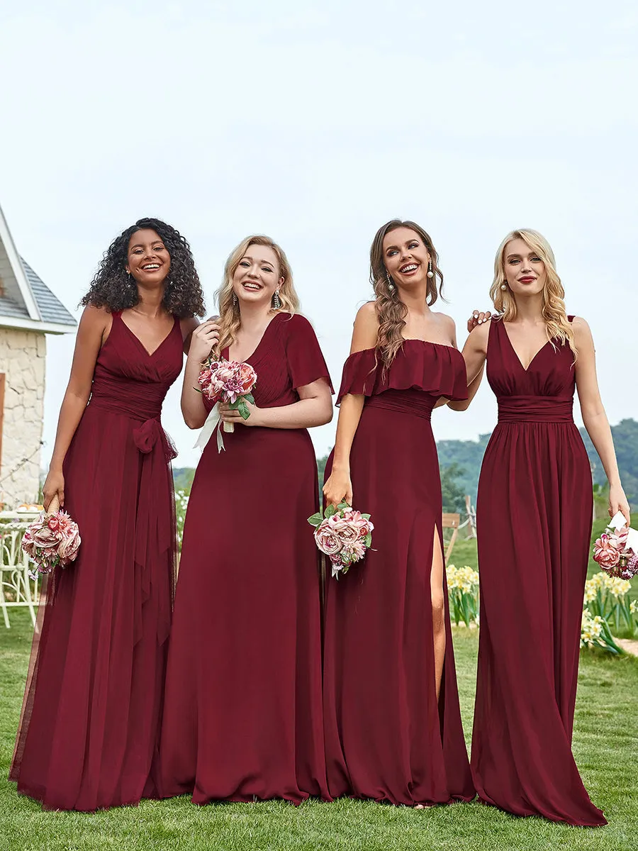 Floor Length Sleeveless Wholesale Tulle Bridesmaid Dresses