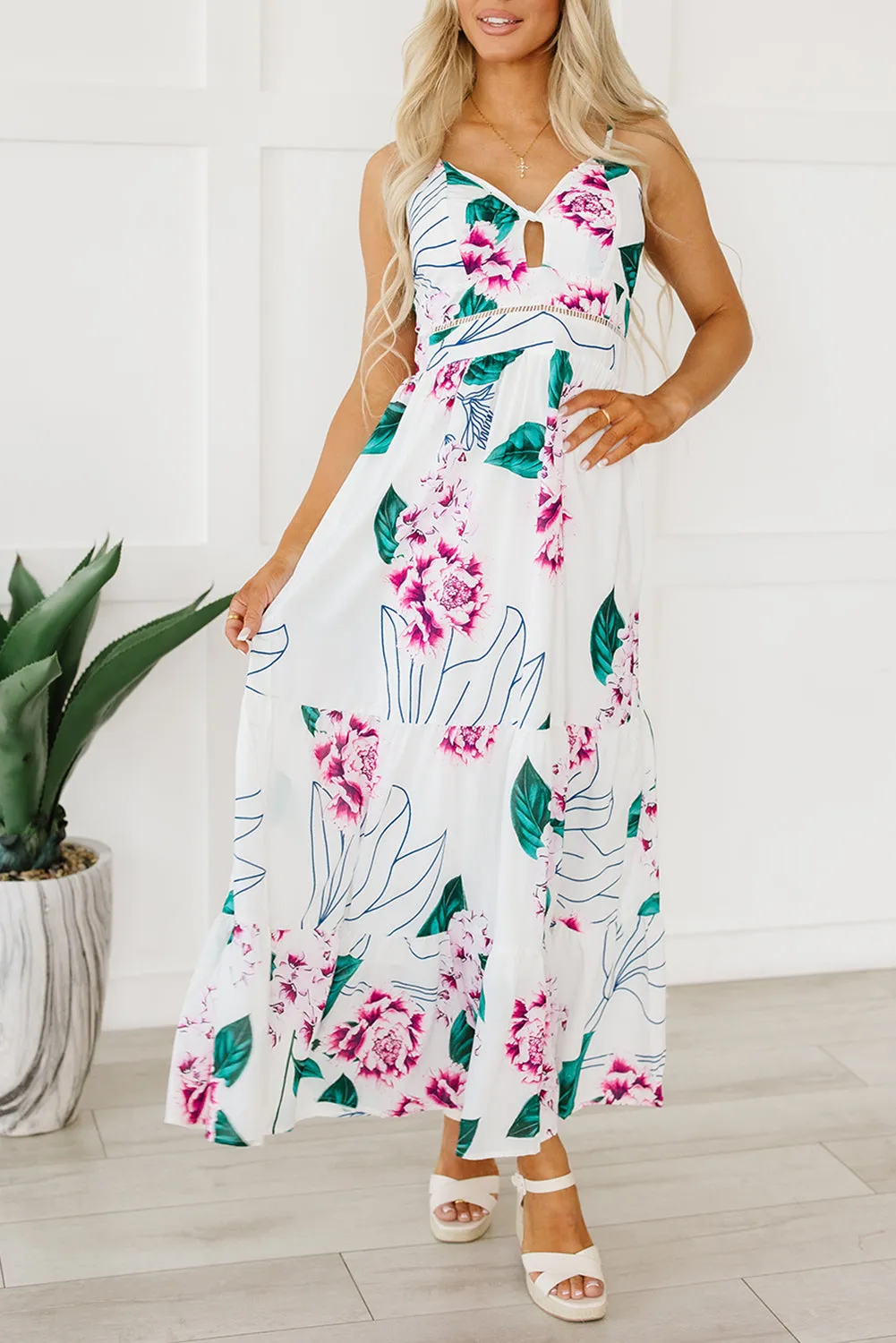 Floral Adjustable Straps Maxi Dresses