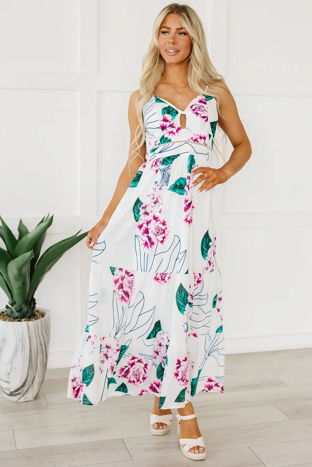 Floral Adjustable Straps Maxi Dresses