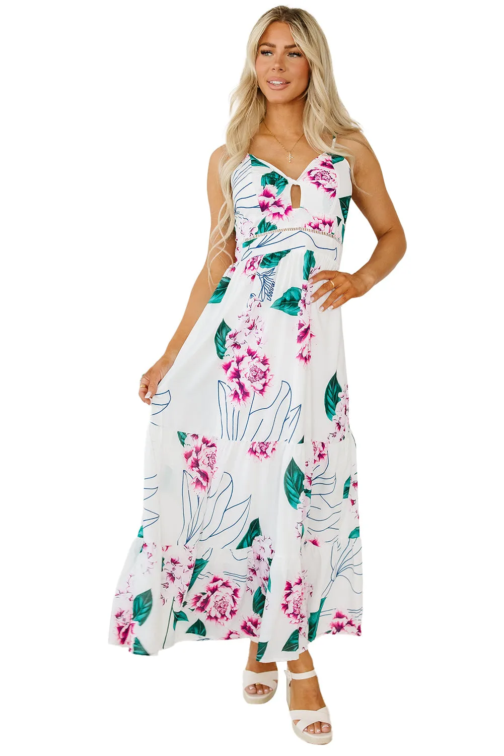 Floral Adjustable Straps Maxi Dresses