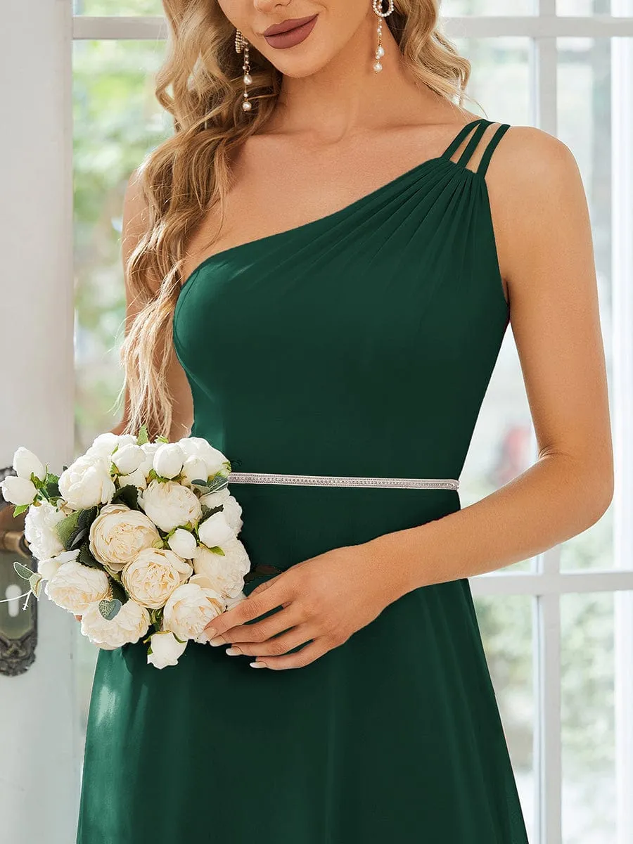 Flowy Chiffon One-Shoulder with Three Straps Bridesmaid Dress