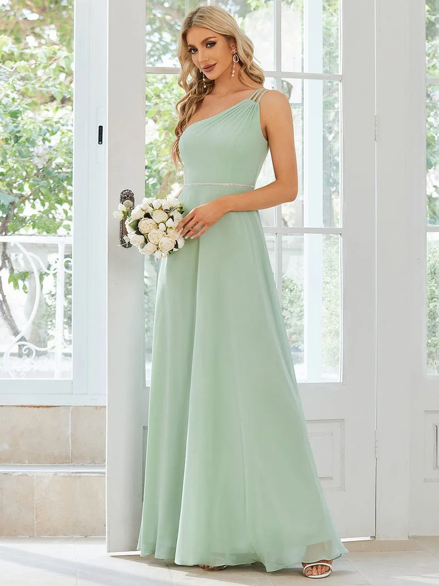 Flowy Chiffon One-Shoulder with Three Straps Bridesmaid Dress