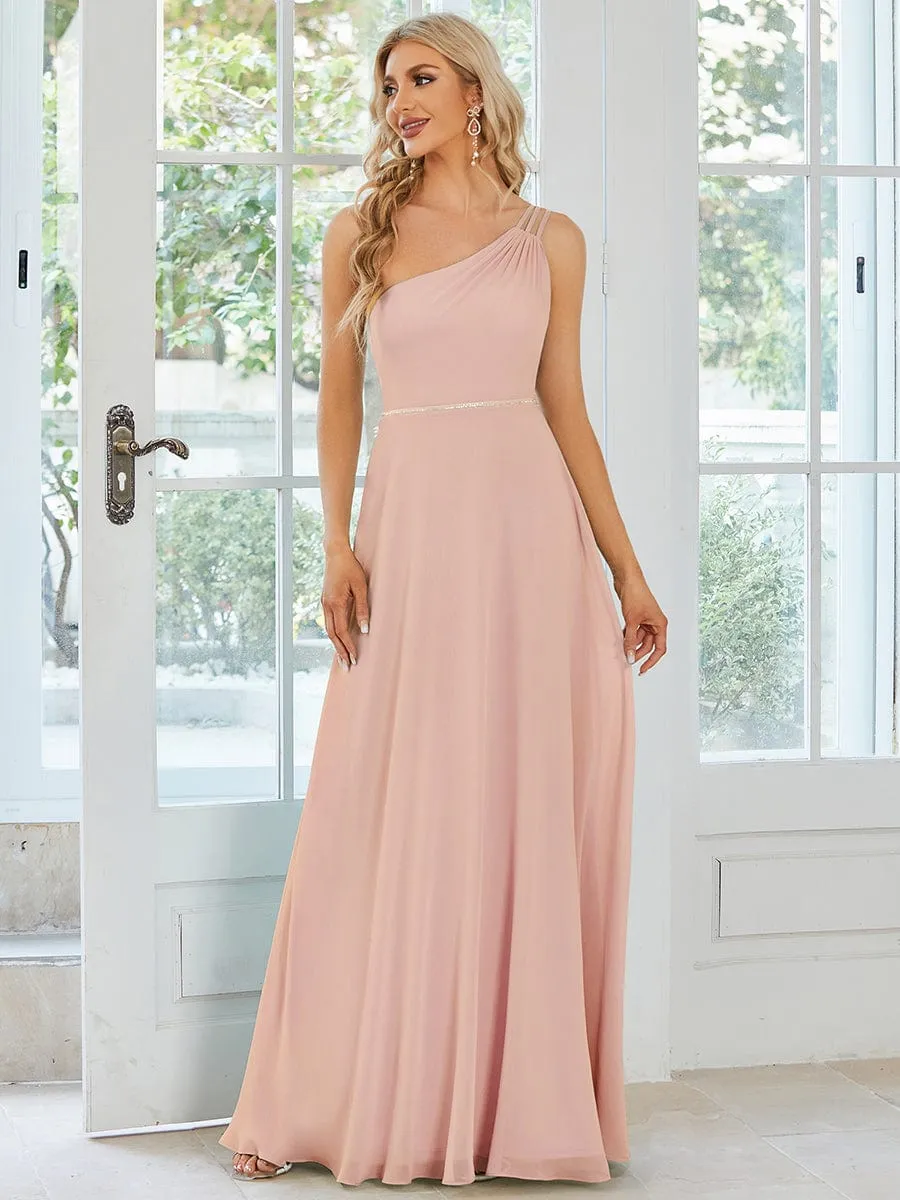 Flowy Chiffon One-Shoulder with Three Straps Bridesmaid Dress