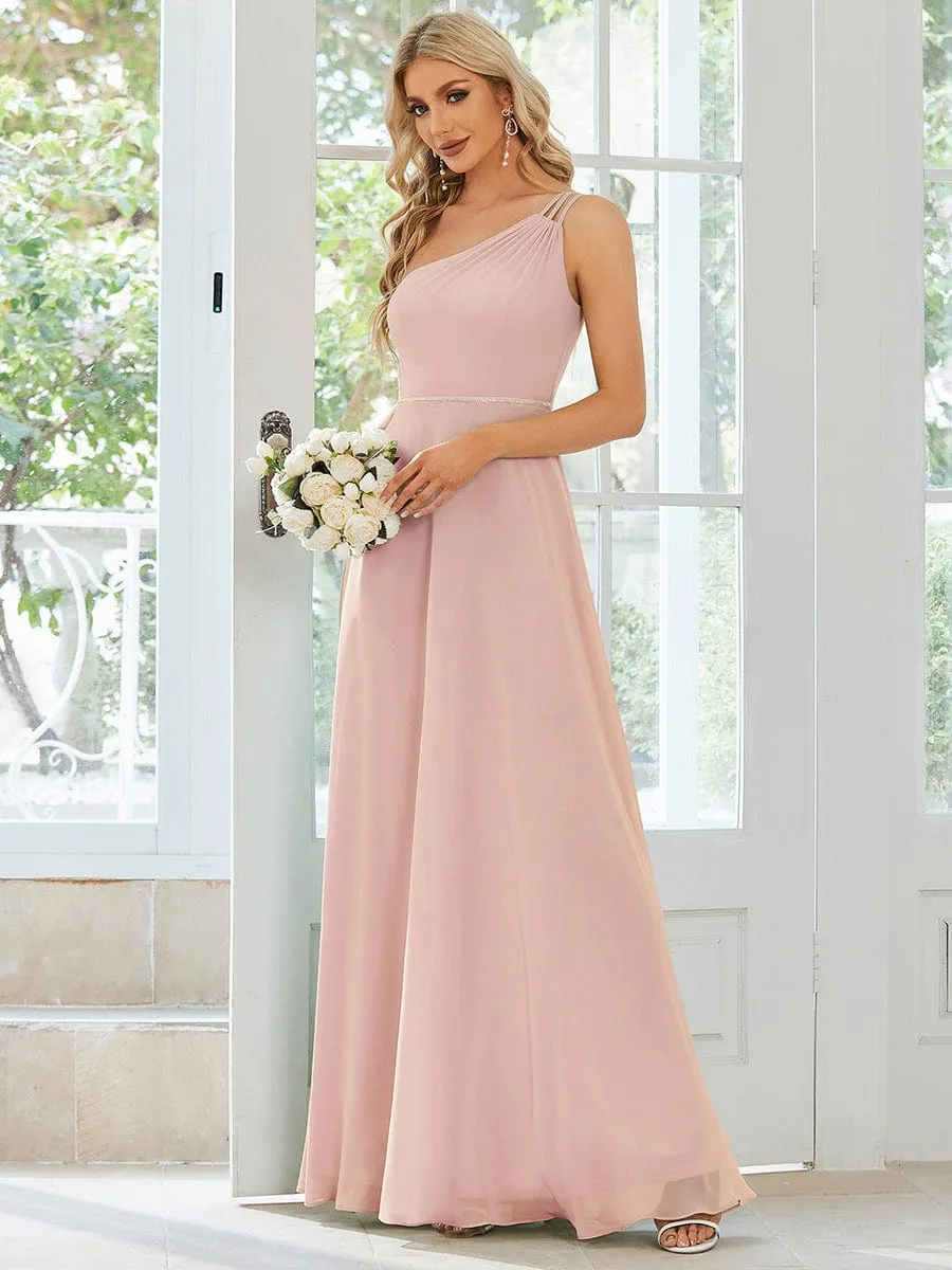 Flowy Chiffon One-Shoulder with Three Straps Bridesmaid Dress