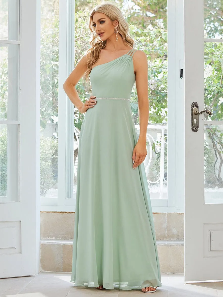 Flowy Chiffon One-Shoulder with Three Straps Bridesmaid Dress