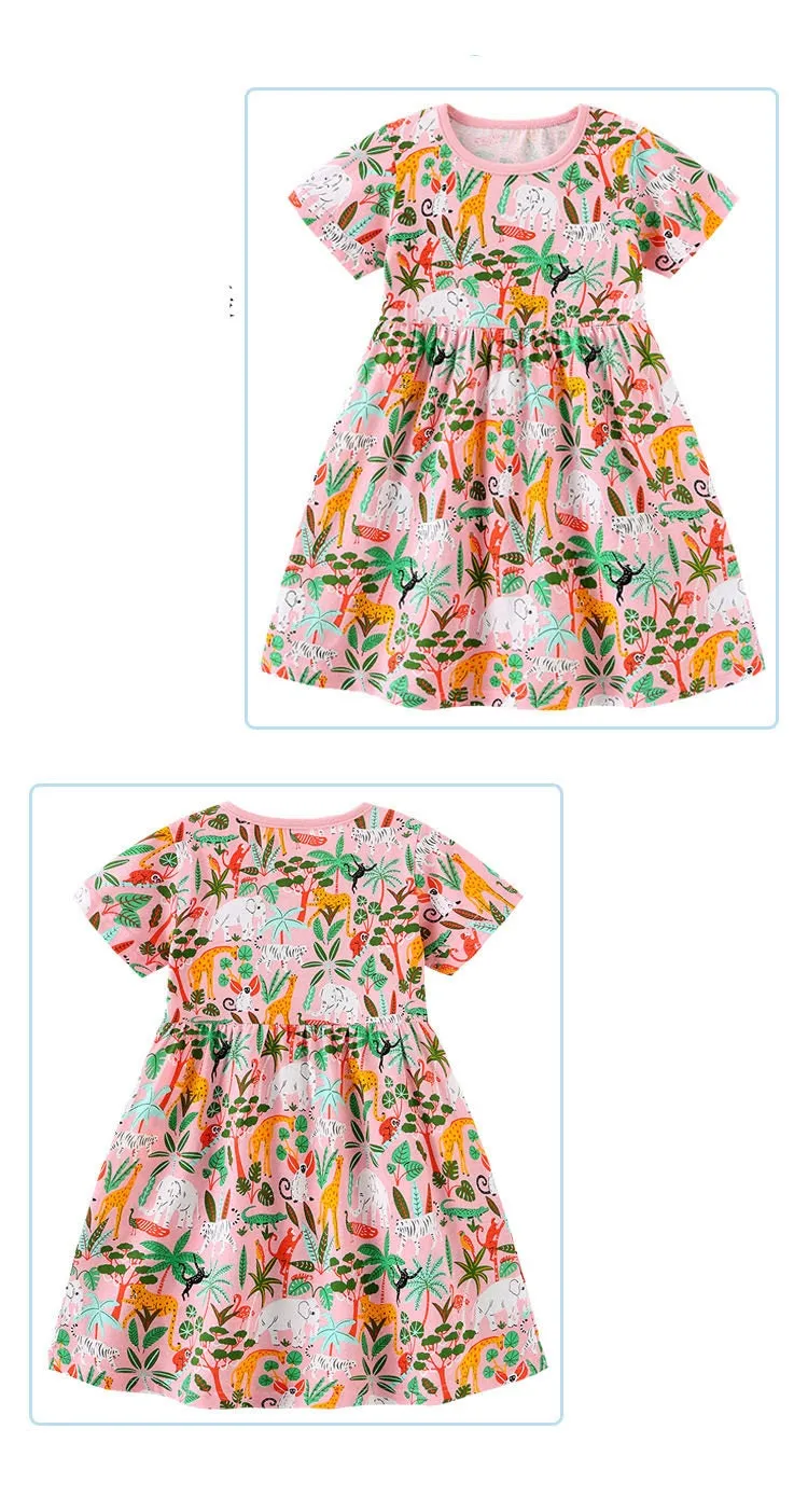 Girls Forest Animals Pattern Short Sleeve Summer Dress