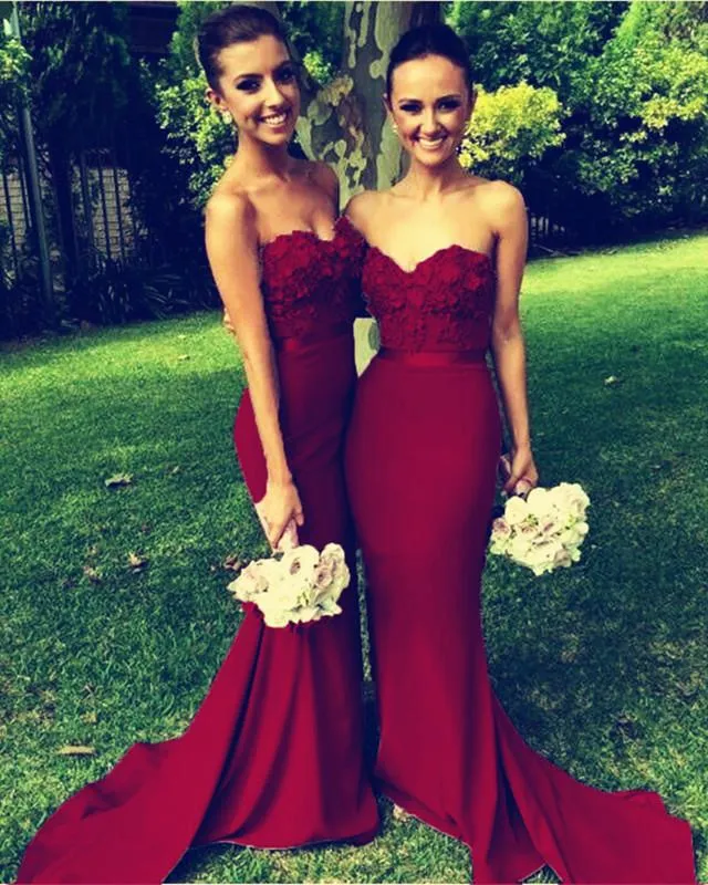 Gorgeous Flowers Beaded Sweetheart Long Mermaid Bridesmaid Dresses