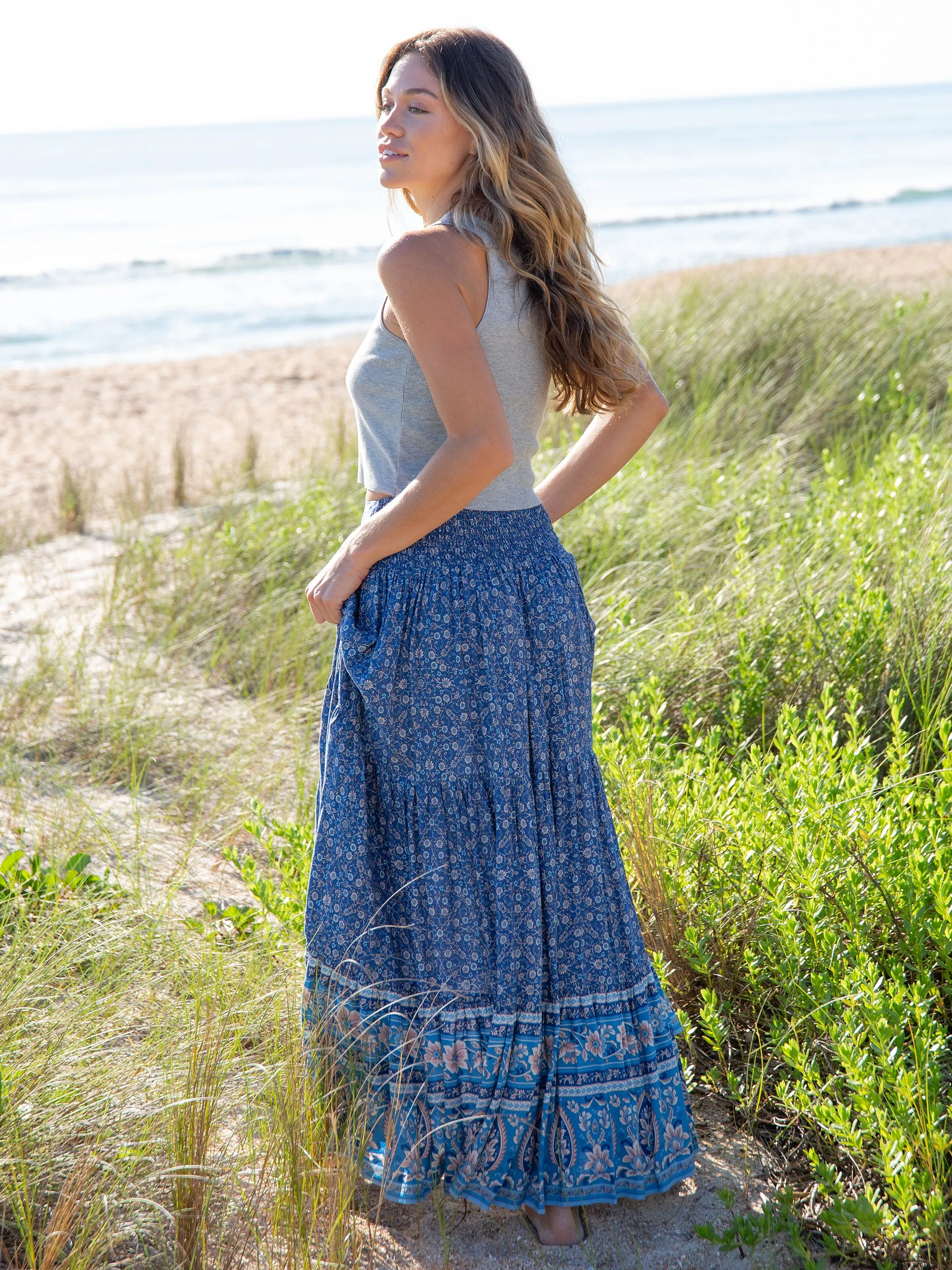 Hanna Convertible Maxi Skirt - Blue Floral Border