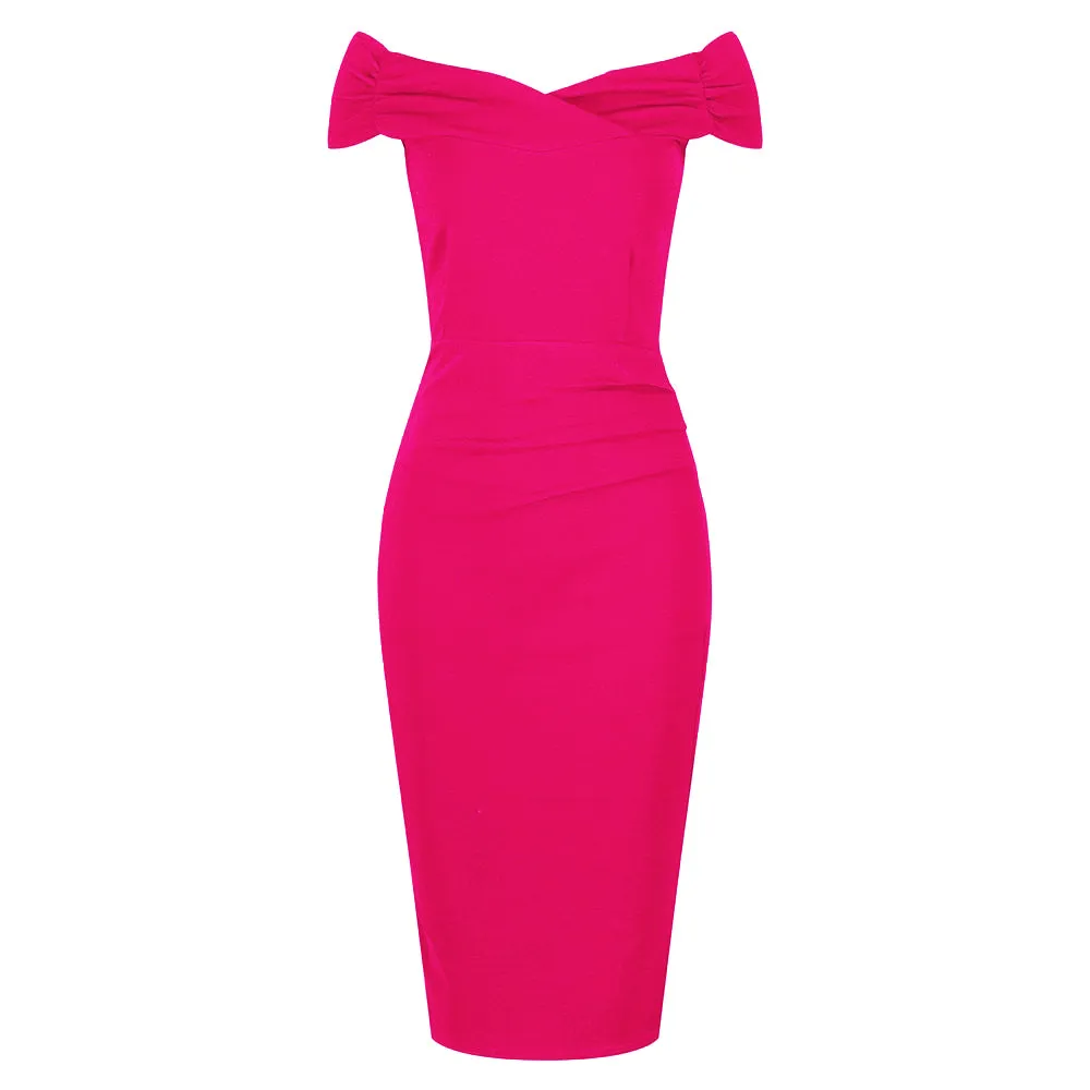 Hot Pink Cap Sleeve Crossover Top Bardot Wiggle Dress