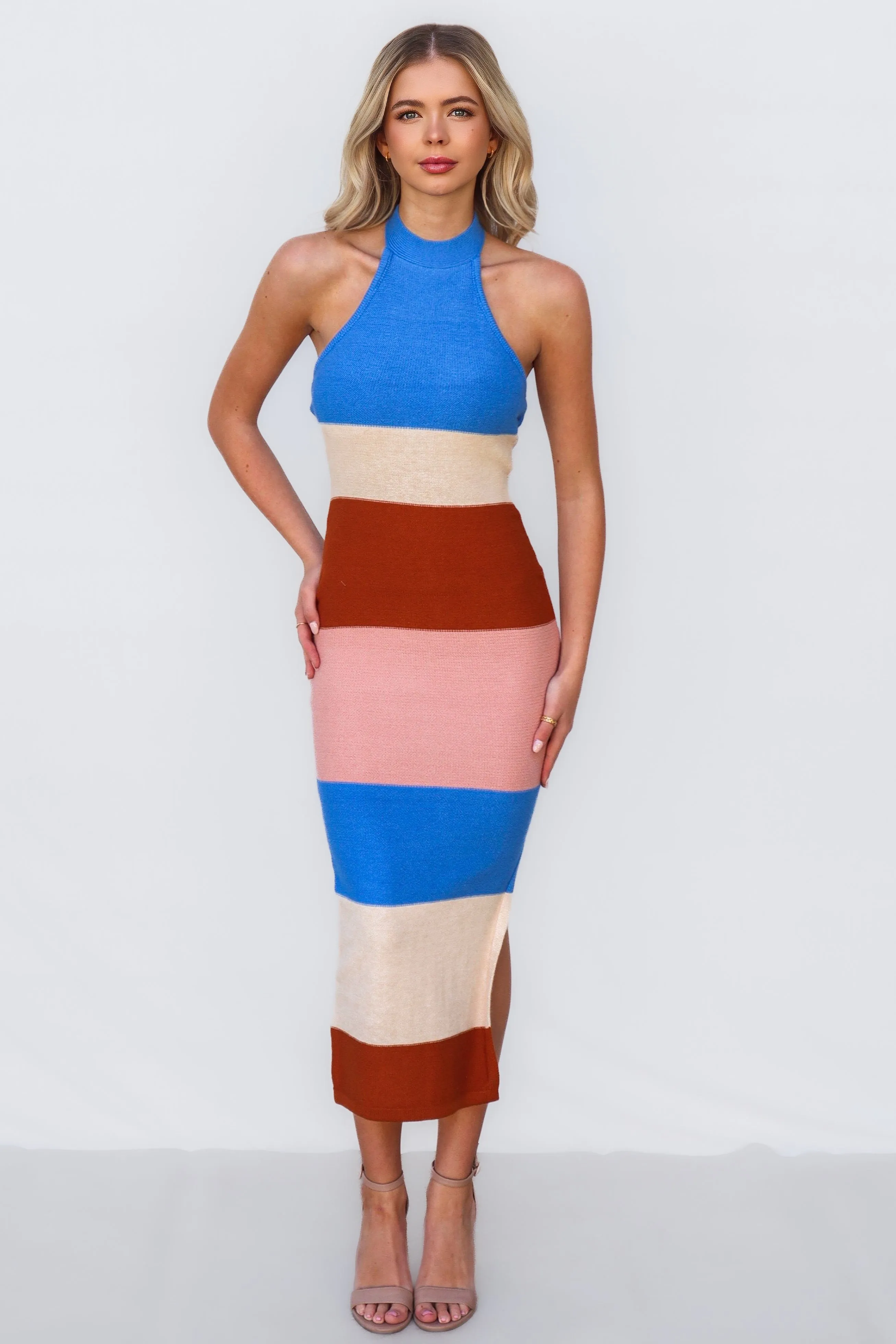 Kelly Midi Dress - Blue/Tan