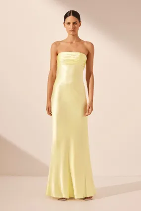 LA LUNE STRAPLESS RUCHED BODICE MAXI DRESS - LEMON