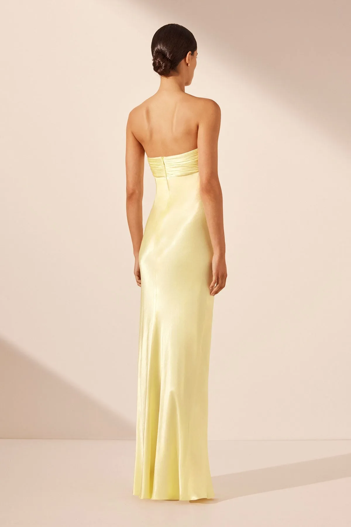 LA LUNE STRAPLESS RUCHED BODICE MAXI DRESS - LEMON