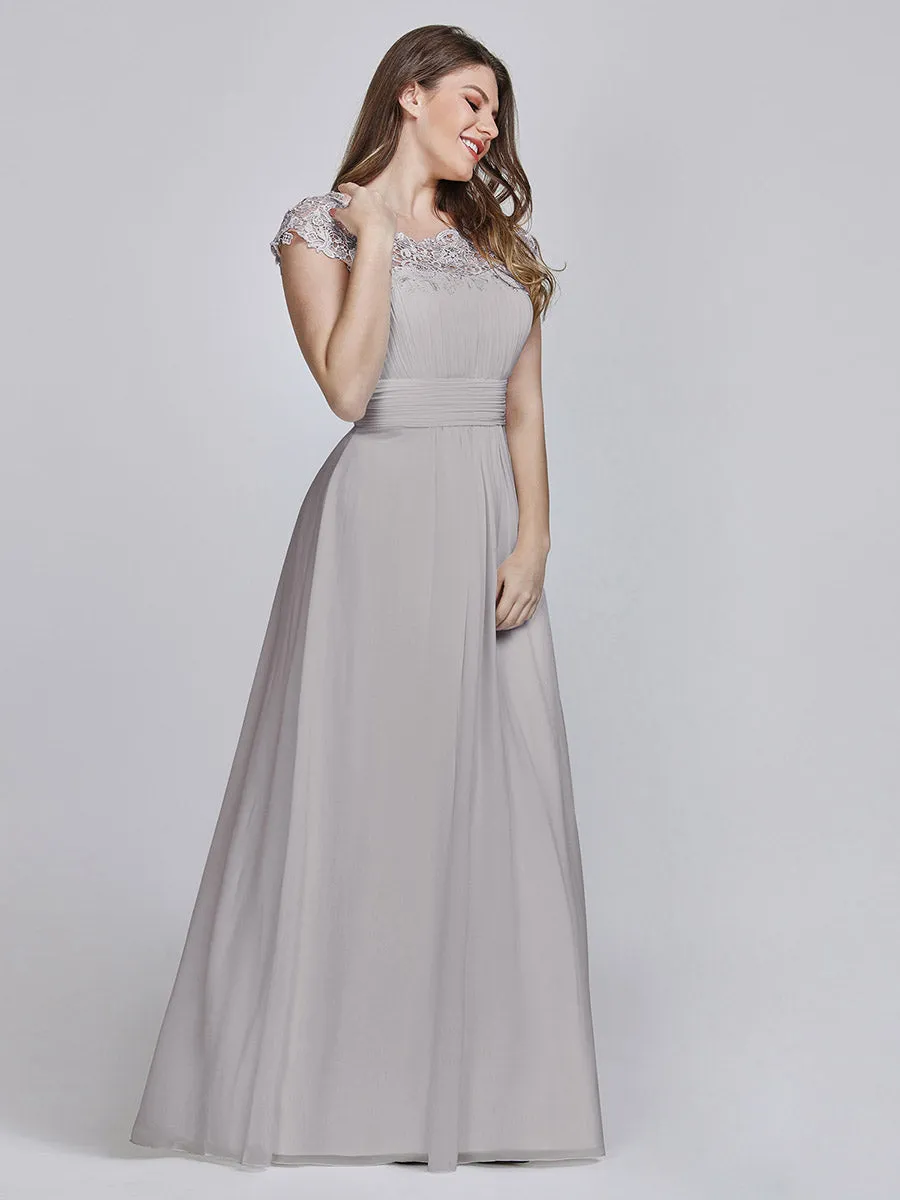 Lacey Neckline Open Back Ruched Bust Wholesale Chiffon Evening Dresses