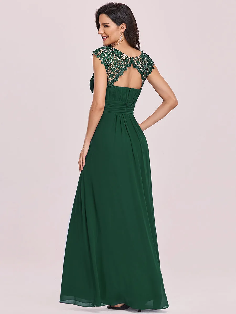 Lacey Neckline Open Back Ruched Bust Wholesale Chiffon Evening Dresses