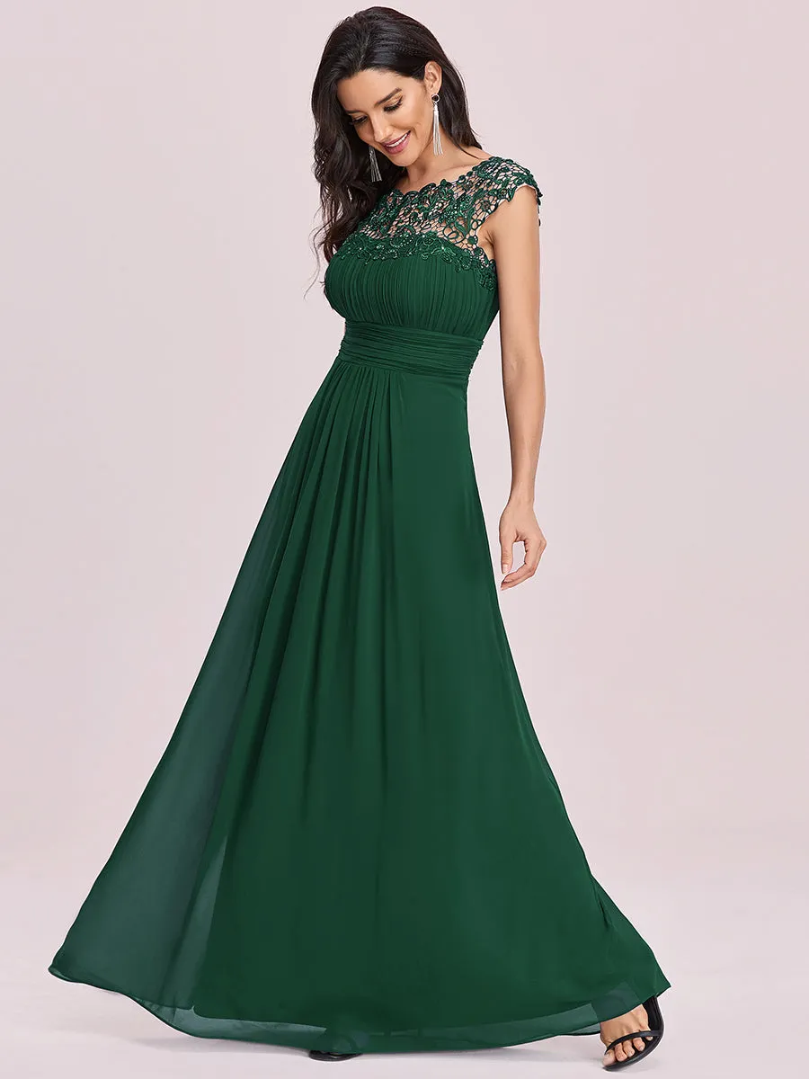 Lacey Neckline Open Back Ruched Bust Wholesale Chiffon Evening Dresses