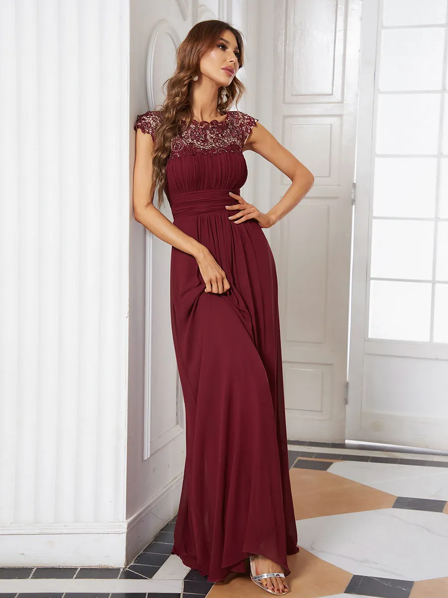 Lacey Neckline Open Back Ruched Bust Wholesale Chiffon Evening Dresses