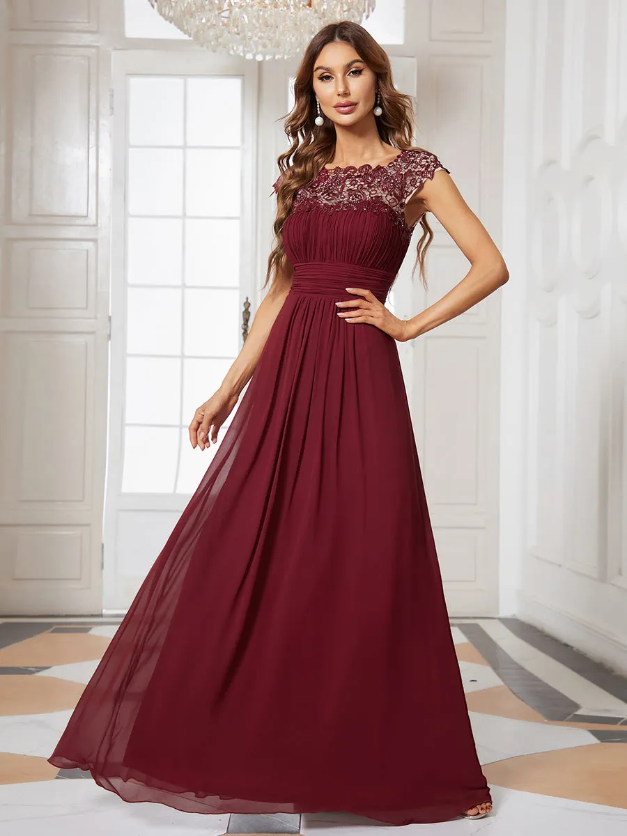 Lacey Neckline Open Back Ruched Bust Wholesale Chiffon Evening Dresses