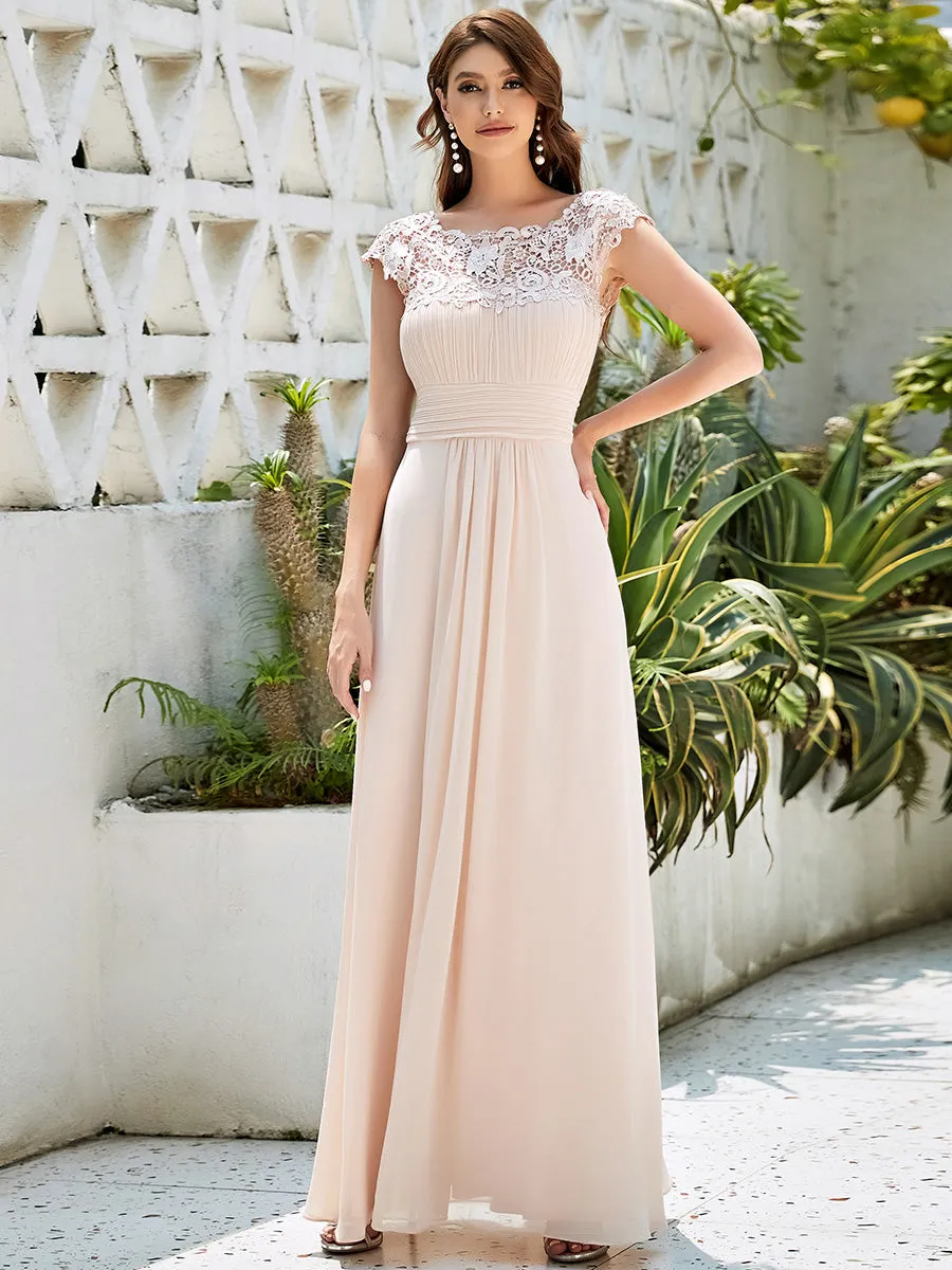 Lacey Neckline Open Back Ruched Bust Wholesale Chiffon Evening Dresses