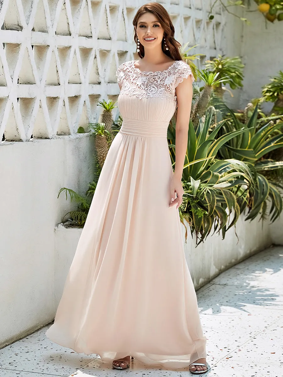 Lacey Neckline Open Back Ruched Bust Wholesale Chiffon Evening Dresses