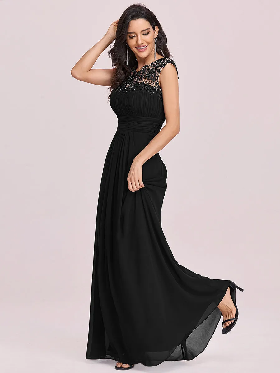 Lacey Neckline Open Back Ruched Bust Wholesale Chiffon Evening Dresses