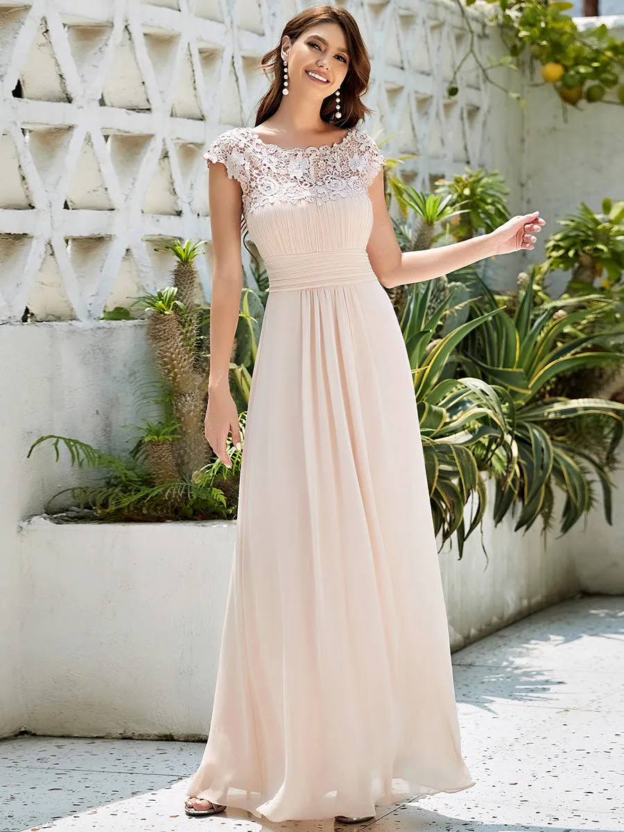 Lacey Neckline Open Back Ruched Bust Wholesale Chiffon Evening Dresses