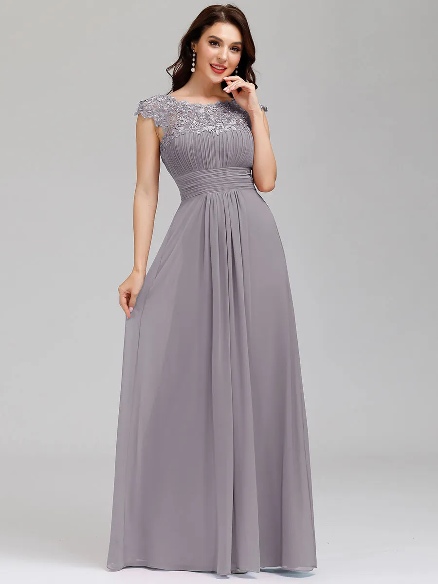 Lacey Neckline Open Back Ruched Bust Wholesale Chiffon Evening Dresses