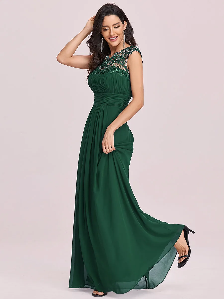 Lacey Neckline Open Back Ruched Bust Wholesale Chiffon Evening Dresses