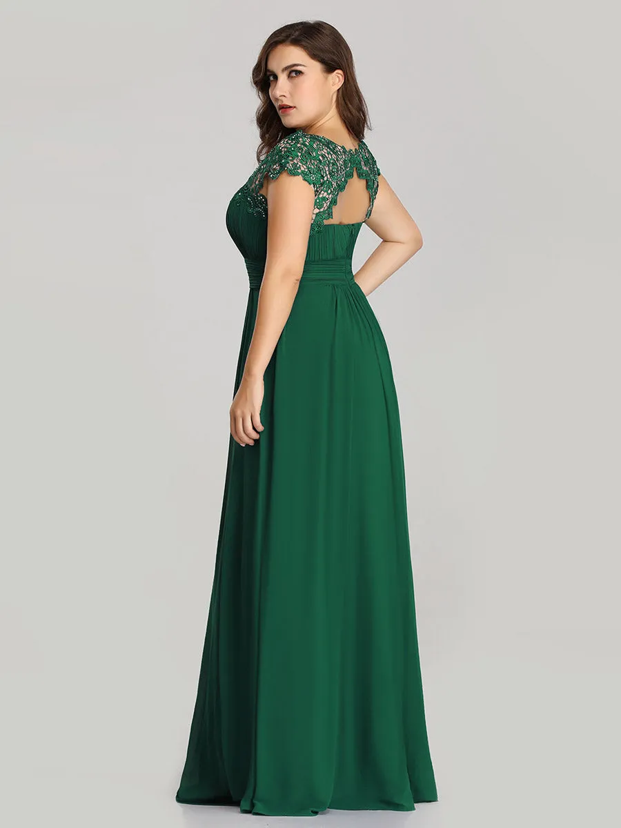 Lacey Neckline Open Back Ruched Bust Wholesale Chiffon Evening Dresses