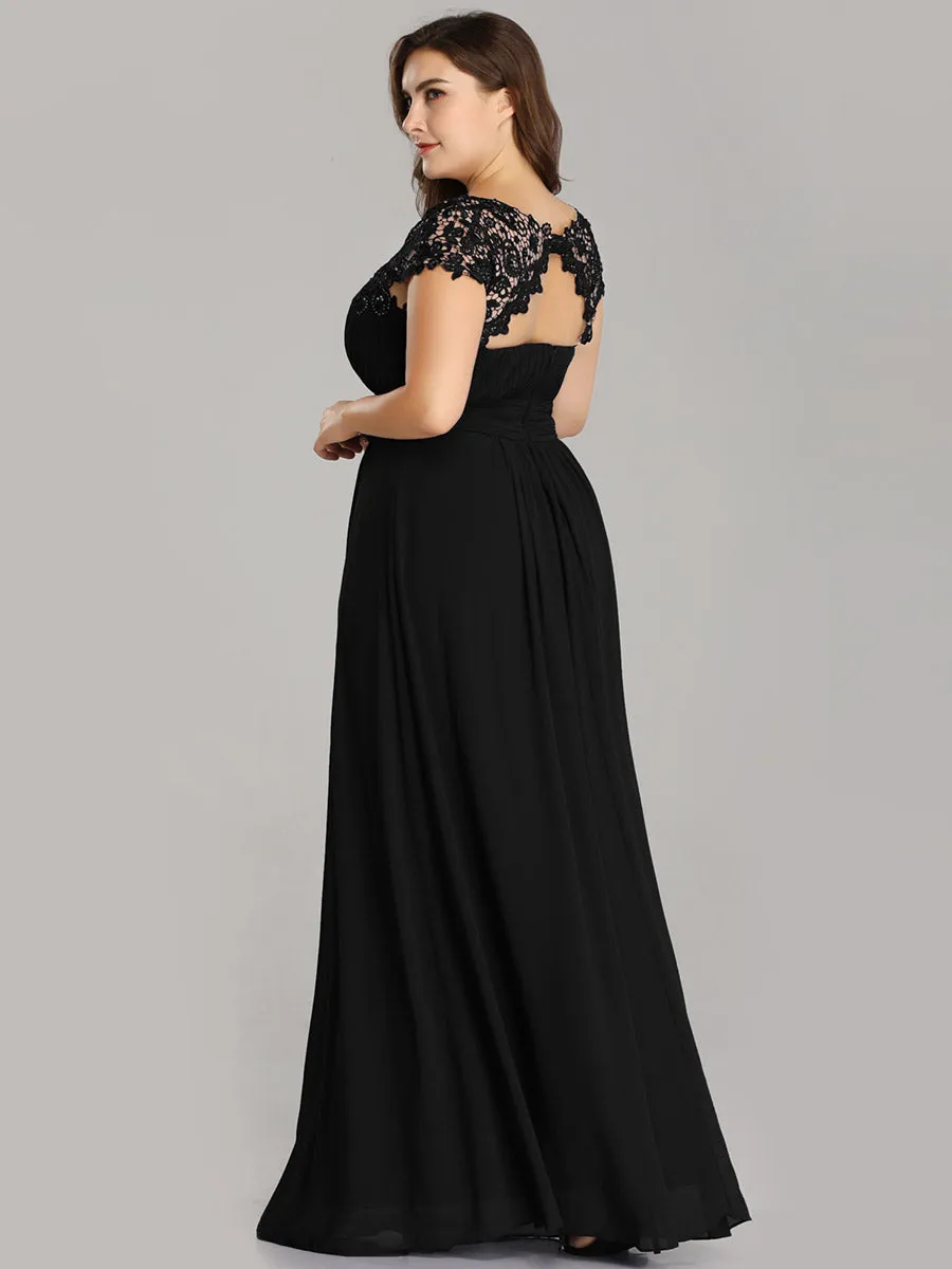 Lacey Neckline Open Back Ruched Bust Wholesale Chiffon Evening Dresses