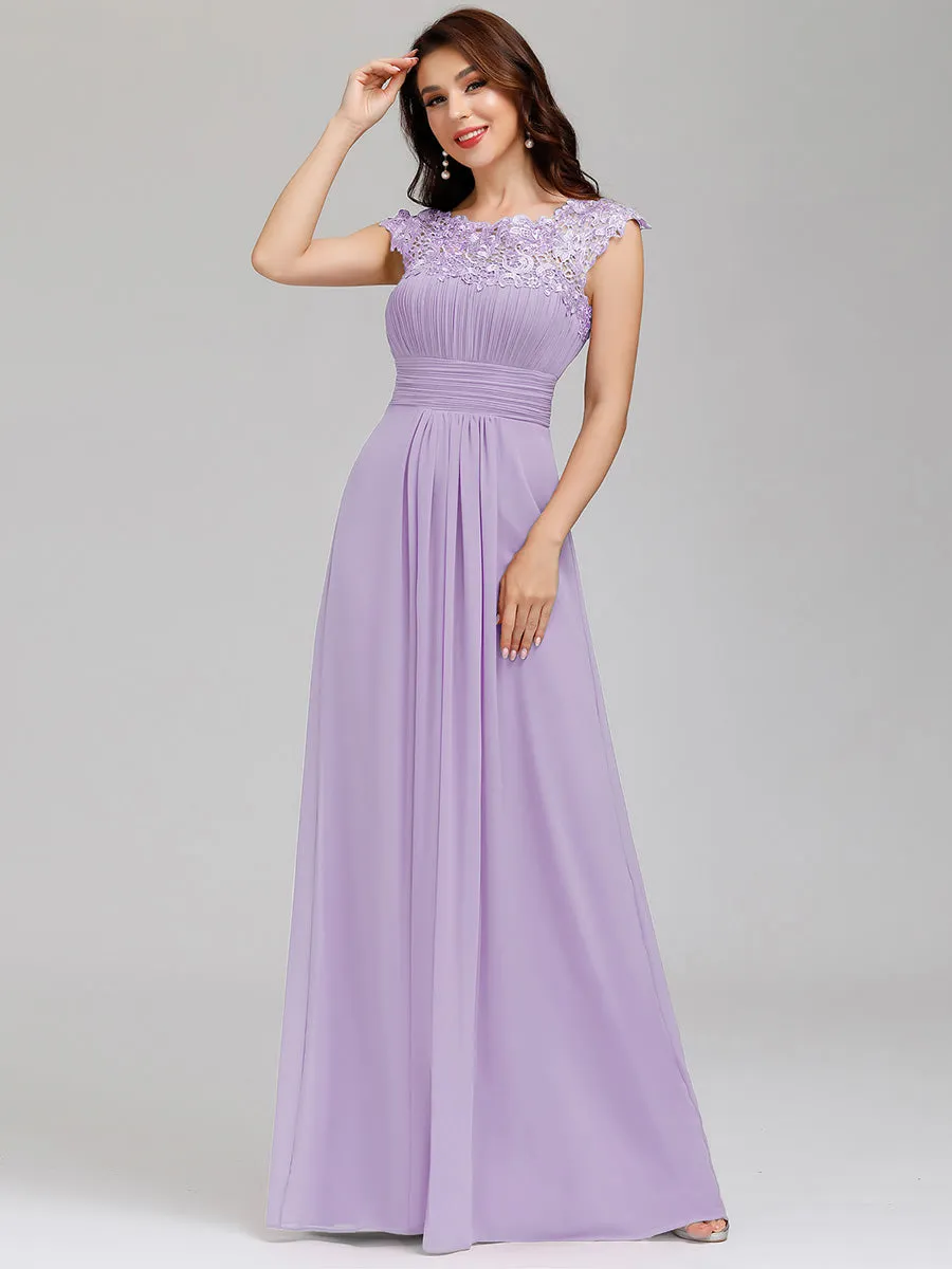 Lacey Neckline Open Back Ruched Bust Wholesale Chiffon Evening Dresses