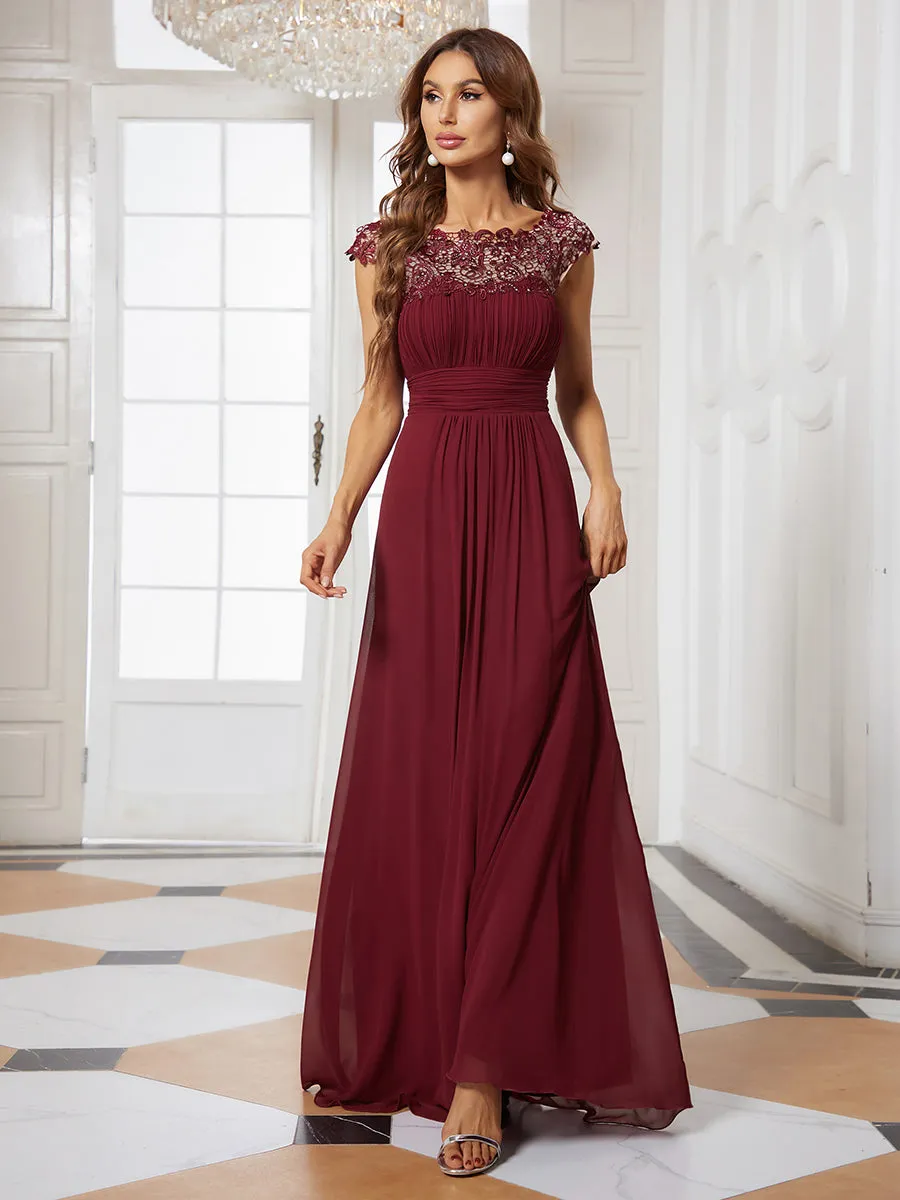 Lacey Neckline Open Back Ruched Bust Wholesale Chiffon Evening Dresses