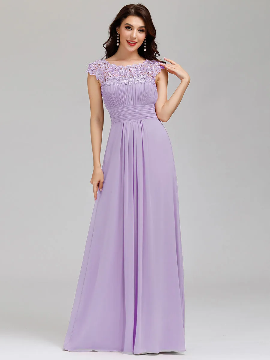 Lacey Neckline Open Back Ruched Bust Wholesale Chiffon Evening Dresses