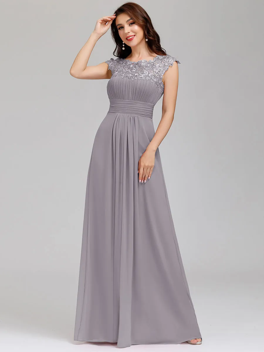 Lacey Neckline Open Back Ruched Bust Wholesale Chiffon Evening Dresses