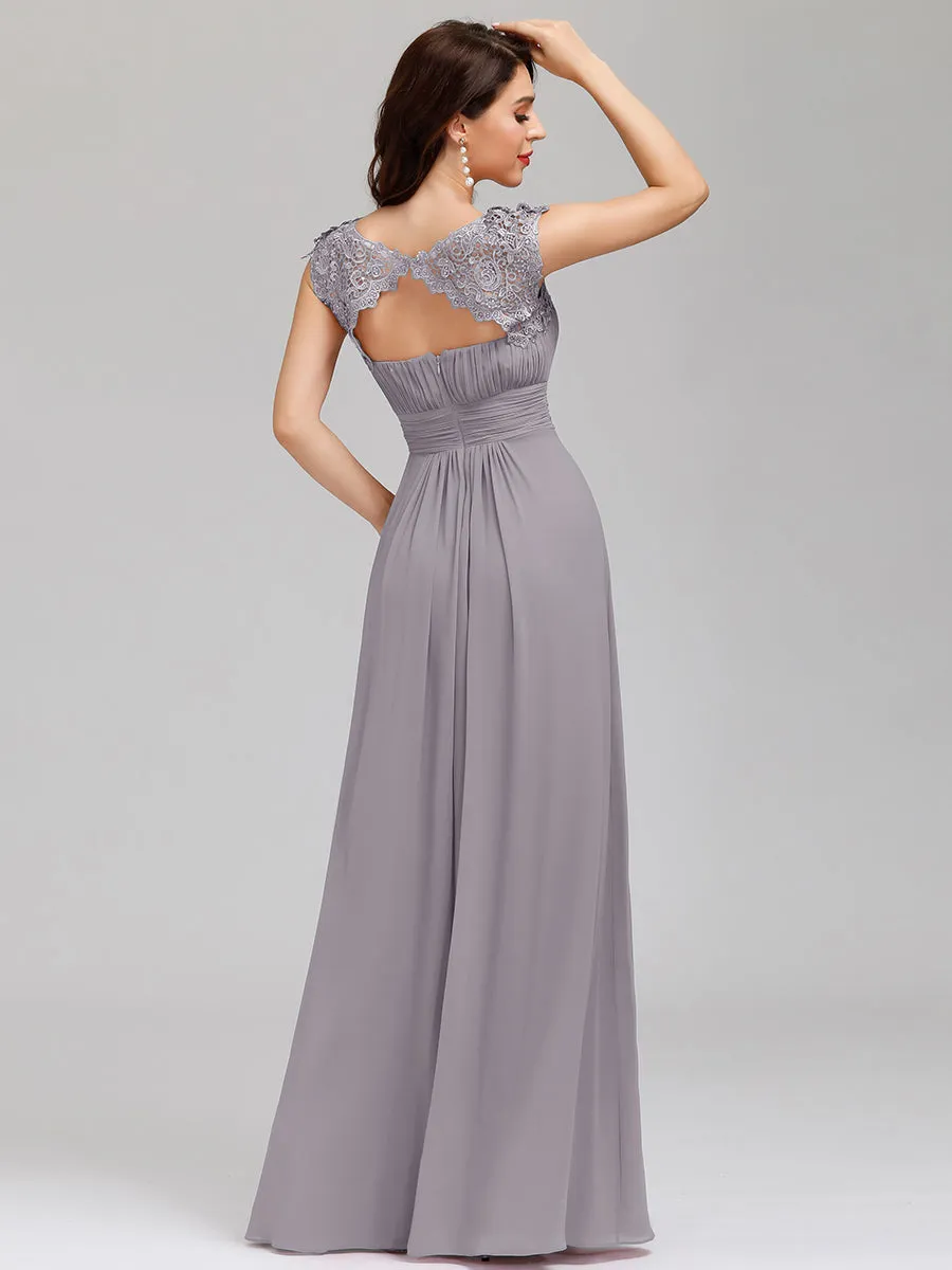 Lacey Neckline Open Back Ruched Bust Wholesale Chiffon Evening Dresses