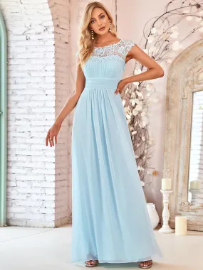 Lacey Neckline Open Back Ruched Bust Wholesale Chiffon Evening Dresses