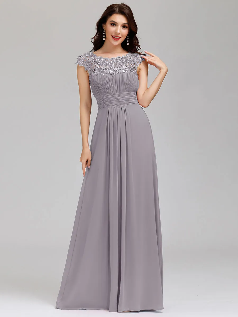 Lacey Neckline Open Back Ruched Bust Wholesale Chiffon Evening Dresses