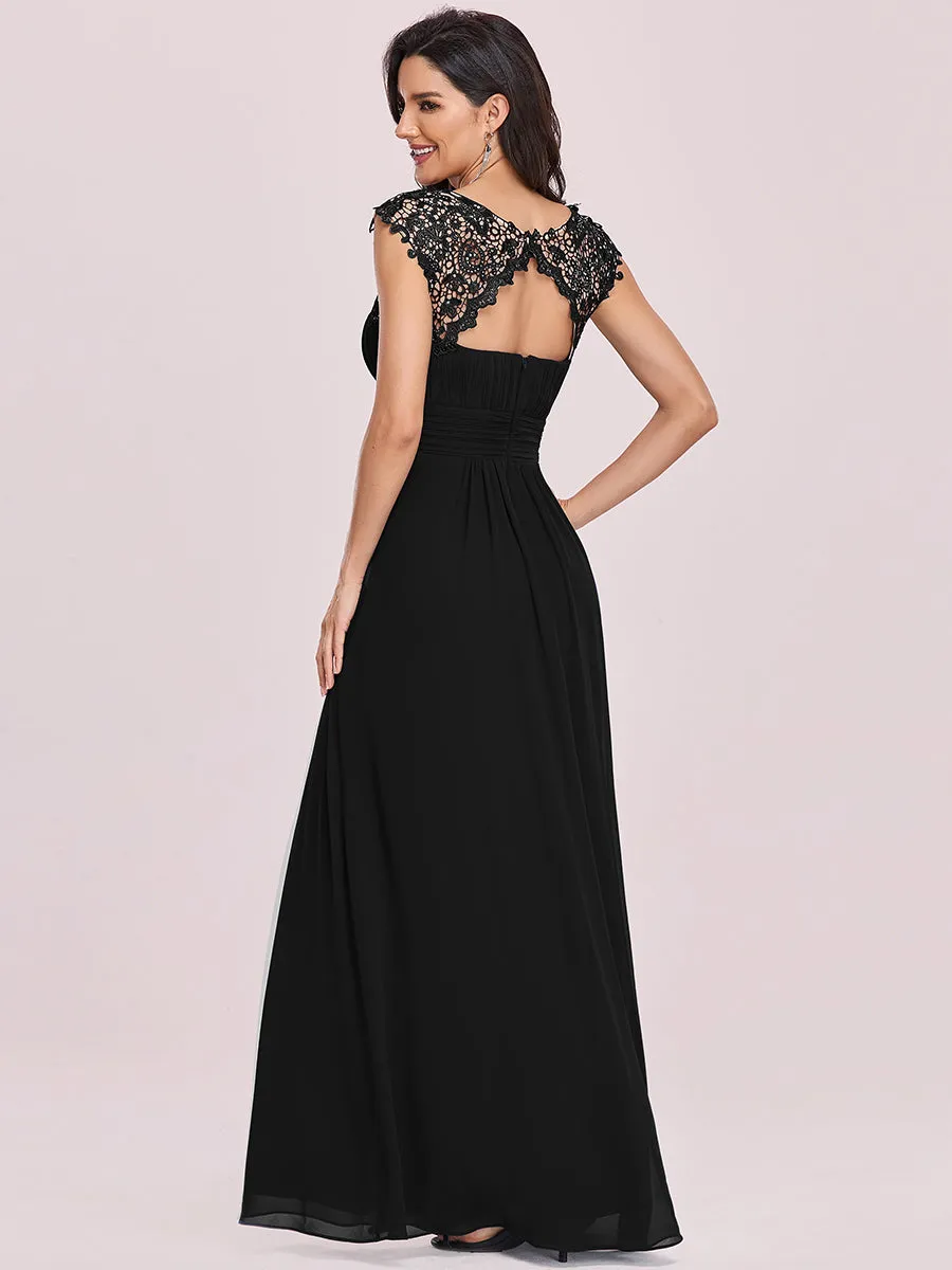 Lacey Neckline Open Back Ruched Bust Wholesale Chiffon Evening Dresses