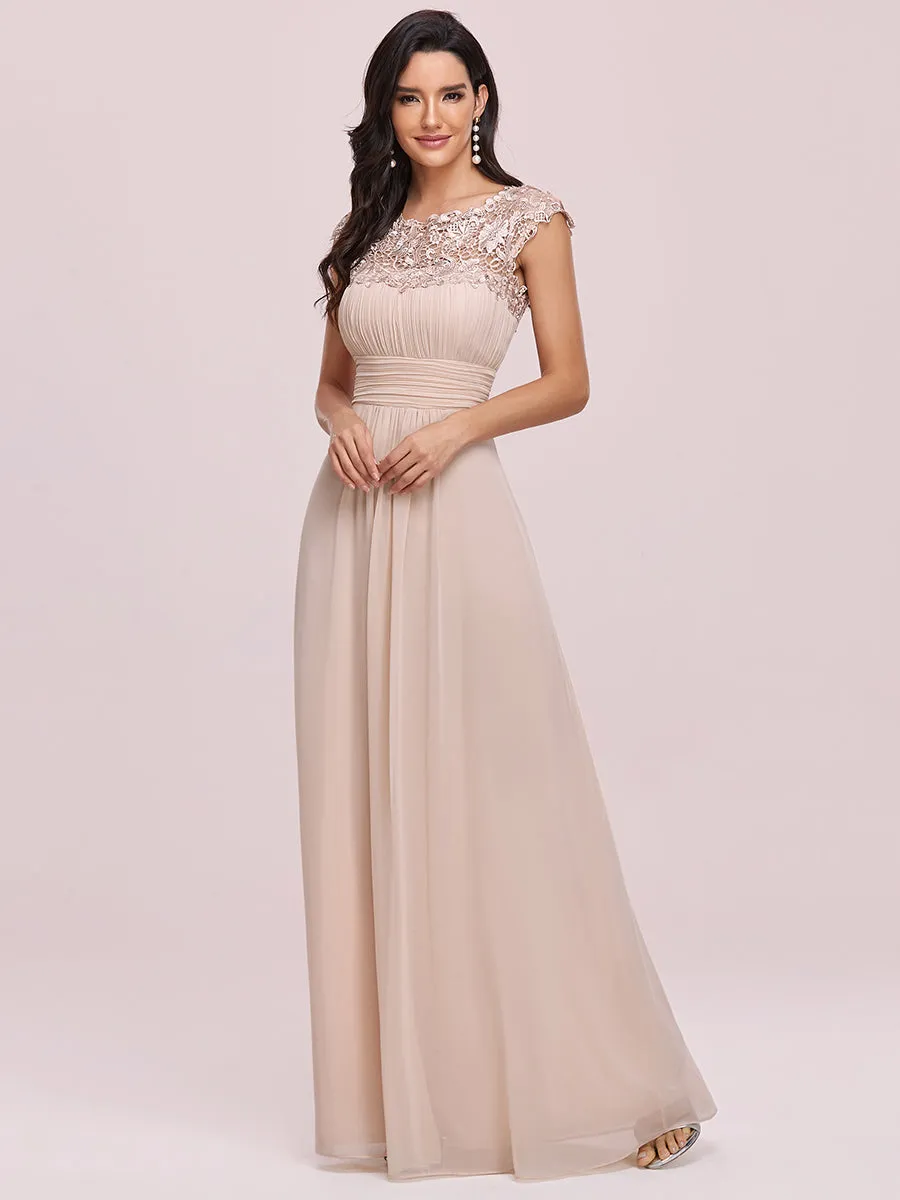 Lacey Neckline Open Back Ruched Bust Wholesale Chiffon Evening Dresses