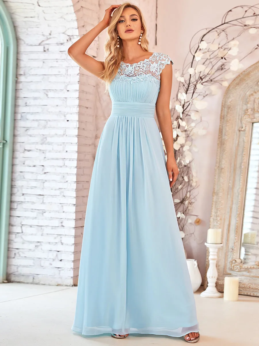 Lacey Neckline Open Back Ruched Bust Wholesale Chiffon Evening Dresses