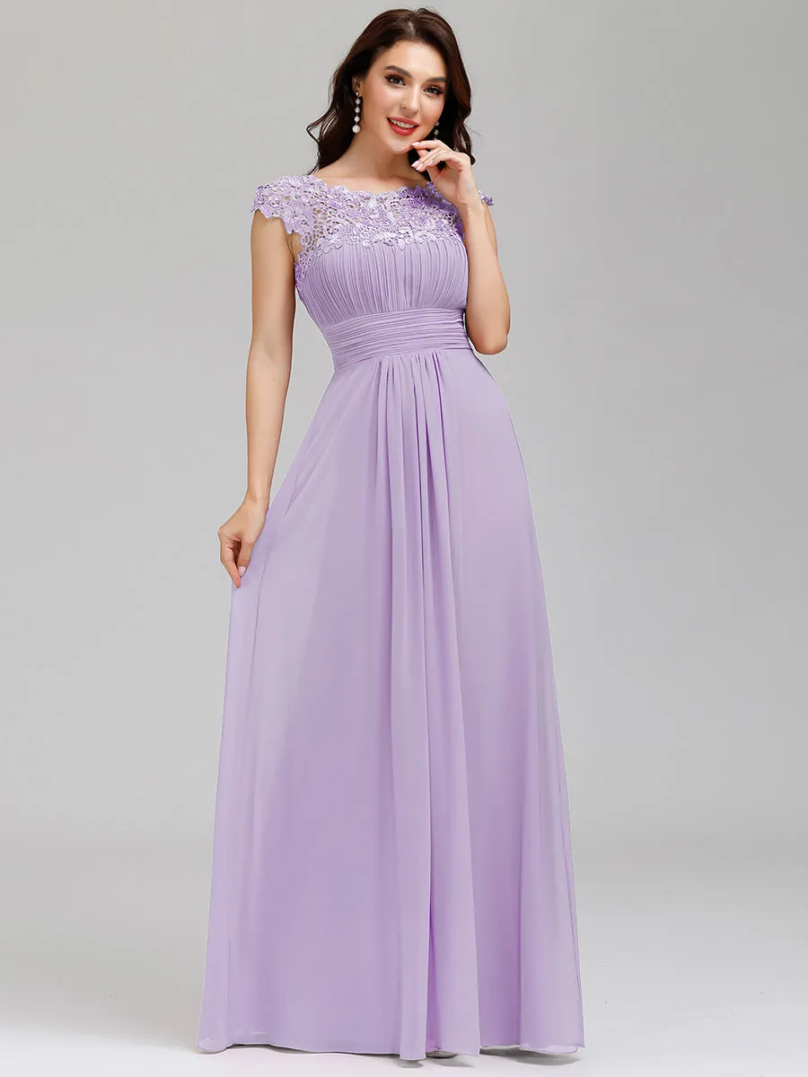 Lacey Neckline Open Back Ruched Bust Wholesale Chiffon Evening Dresses