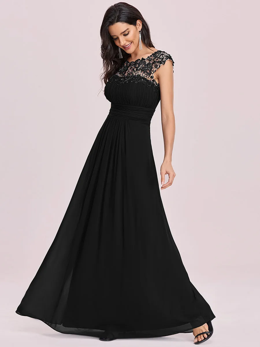 Lacey Neckline Open Back Ruched Bust Wholesale Chiffon Evening Dresses