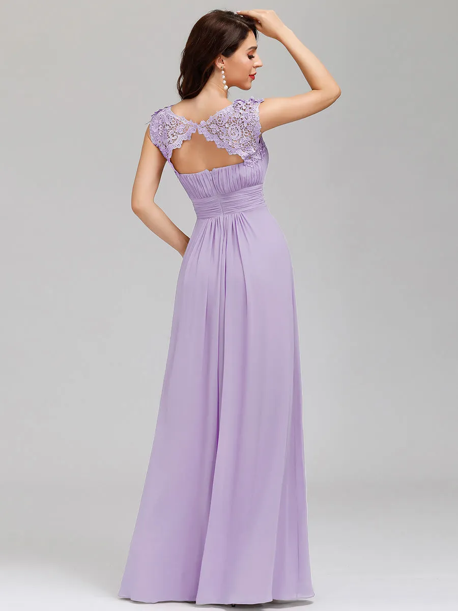 Lacey Neckline Open Back Ruched Bust Wholesale Chiffon Evening Dresses